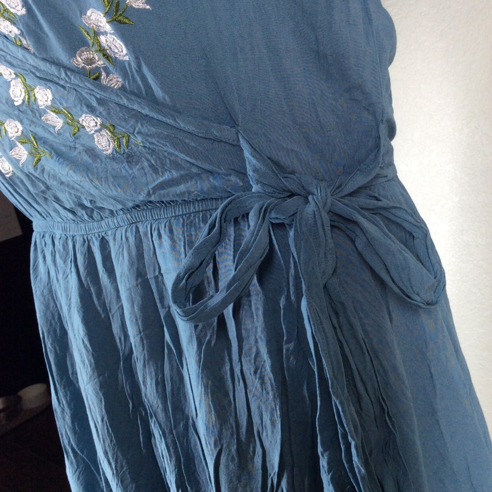 Love + Harmony Faux Wrap Maxi Womens Dress Embroidered Flutter Sleeve V-Neck - Picture 10 of 15